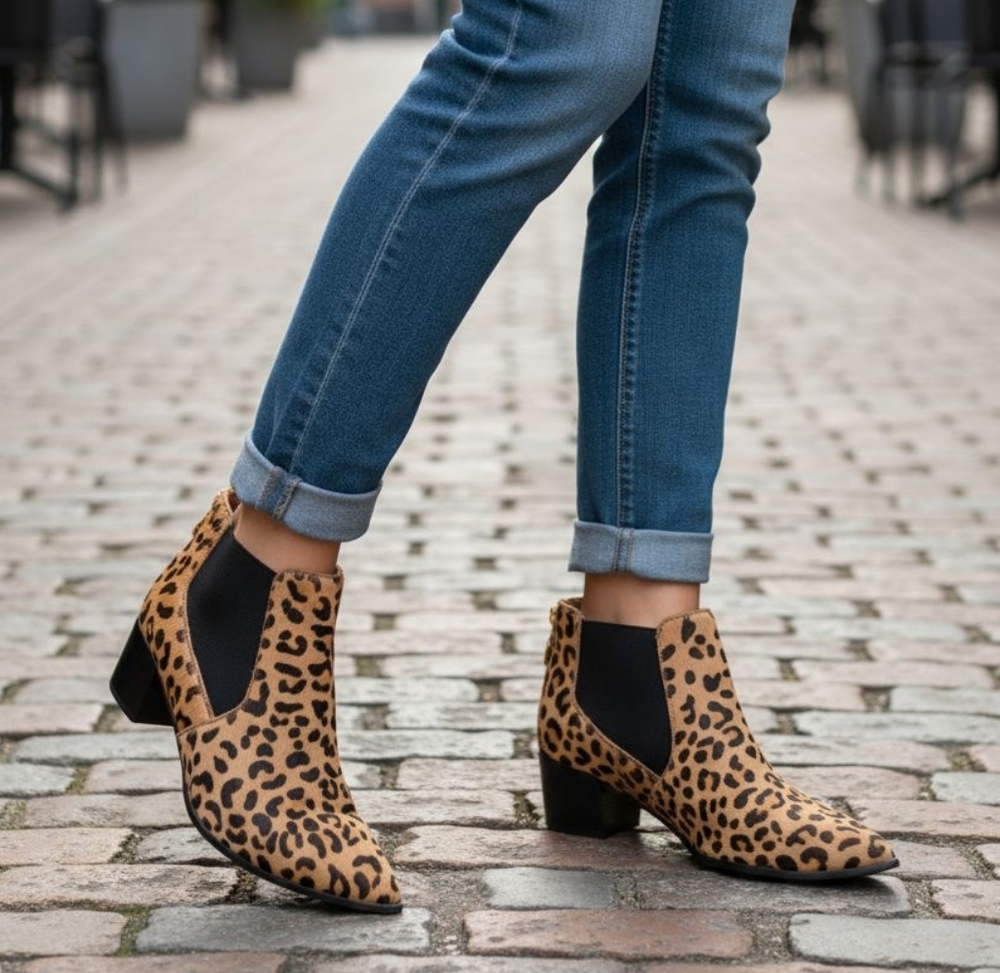 Bettye Muller Leopard Print Leather Ankle Boots